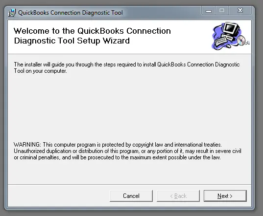 QuickBooks connection diagnostic tool setup screenshot