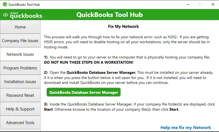 Network Issue option